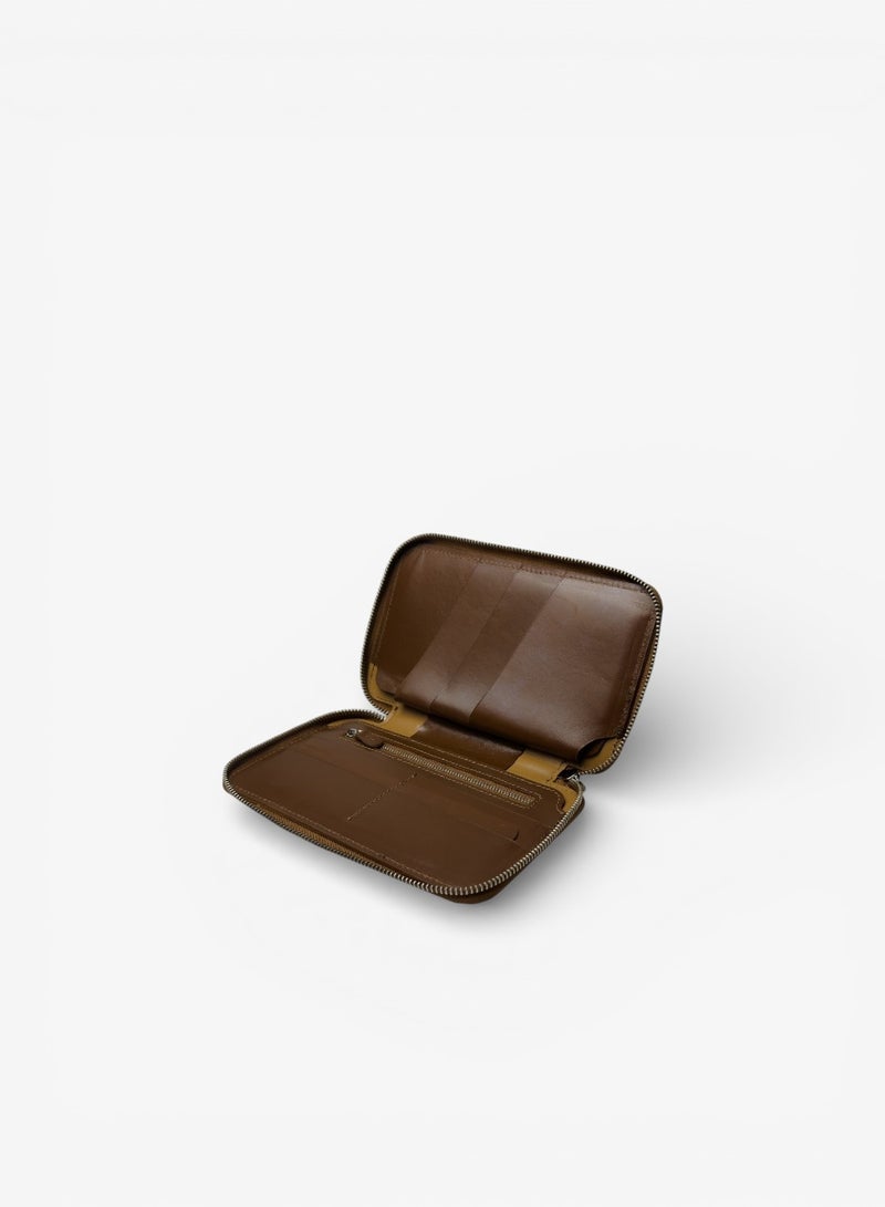 Emery Leather Travel Folio Wallet, Compact Zip Organizer for Passport, Cards & Documents (Brown) - Image 4